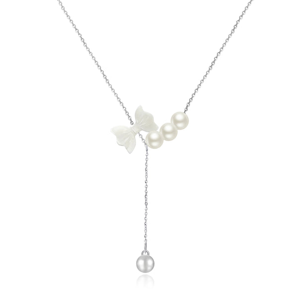 Kipuka Butterfly Knot Pearl Pure Silver Necklace